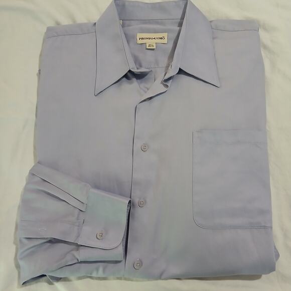 Pronto Uomo Men's Long-Sleeved Lavender Cotton Button-Up Shirt 18 1/2 36/37 - Picture 1 of 12